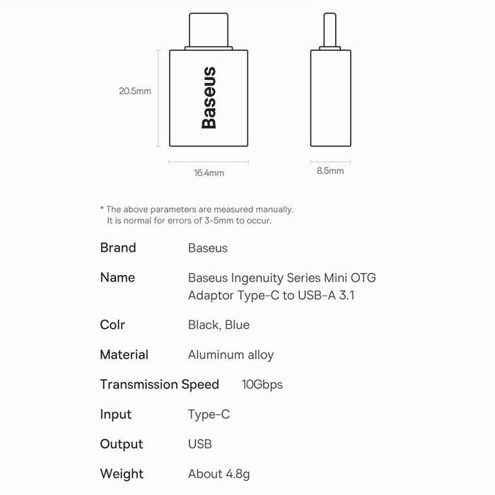 OTG адаптер Type-C на USB 3.1 перехідник тайп-с на юсб 10Gb/s BASEUS
