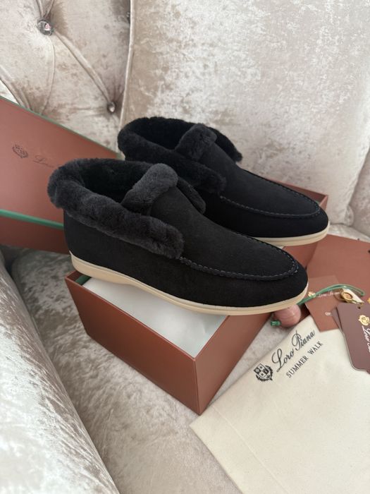 Теплі лофери чорні зимові хутряні лоро піана loro piana