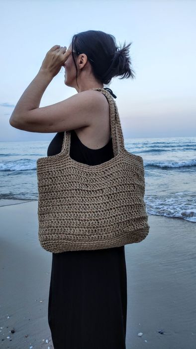 Плетена сумка шопер. Пляжна еко сумка. В'язана джутова сумка.