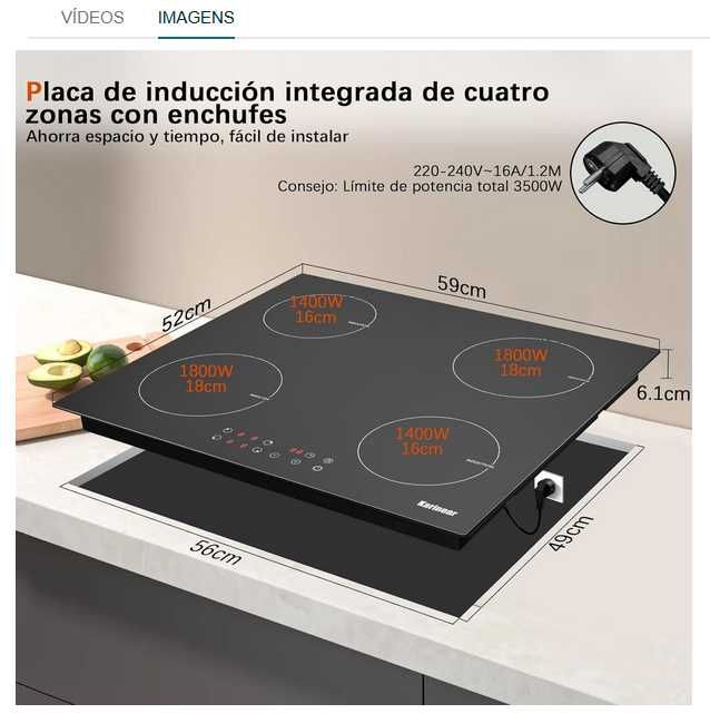 Placa de indução elétrica 4 fogos, Nova com 3 anos de garantia.