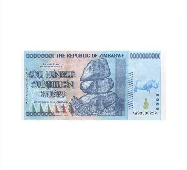 Banknot Zimbabwe 100 Kwintylionów Dolarów Kolekcjonerski Unikat UV