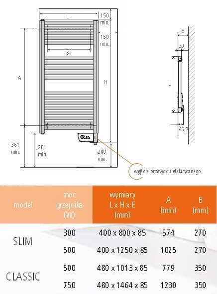 Grzejnik łazienkowy elektryczny ATLANTIC 2012 | 500W Classic