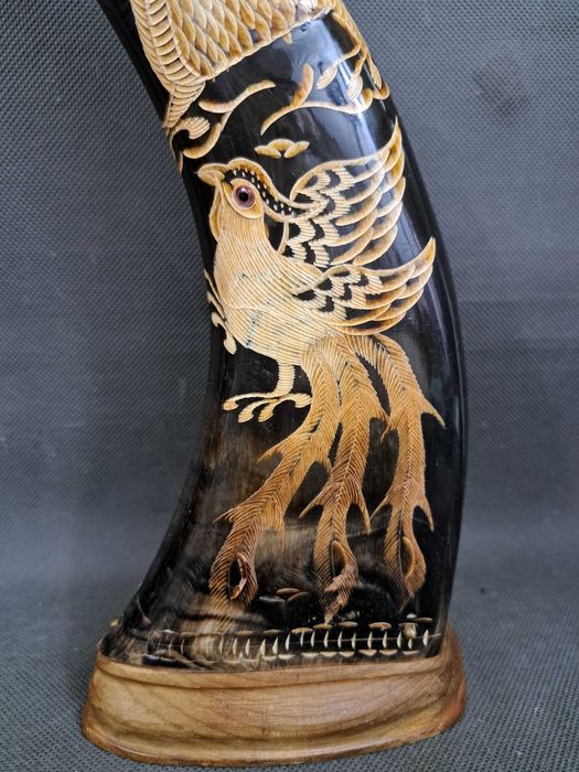 Chińskie rogi bawole, para, rzeźbione