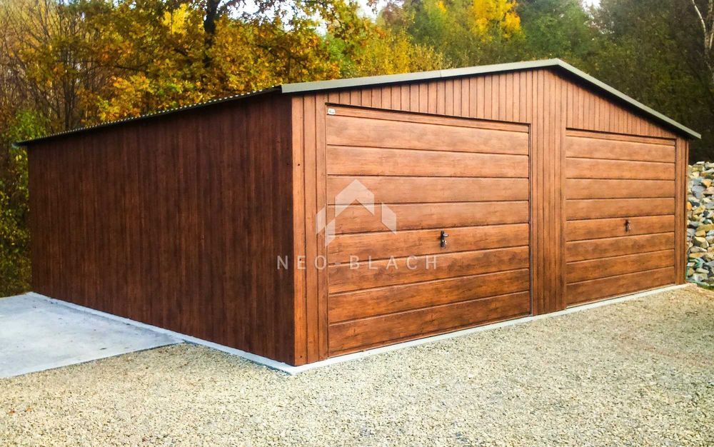 Garaż Blaszany 8X6M - 2X Brama Drewnopodobny Dwuspadowy Nb138