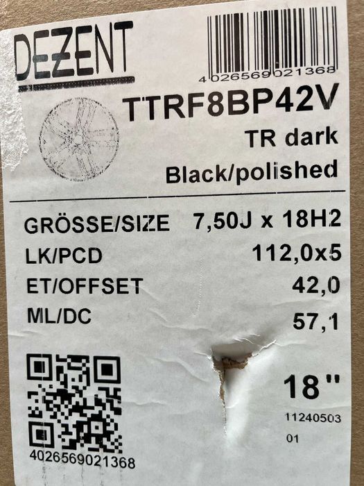 4x felga DEZENT TR dark 18"x7,5" roz 5x112 ET 42 AUDI A3 SKODA OCTAVIA