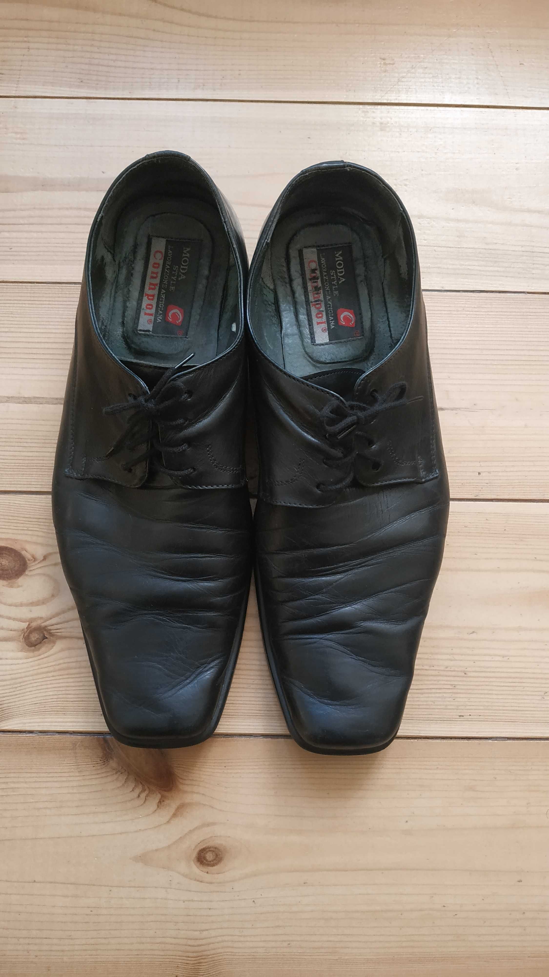 Eleganckie czarne skórzane Conhpol buty rozmiar 45