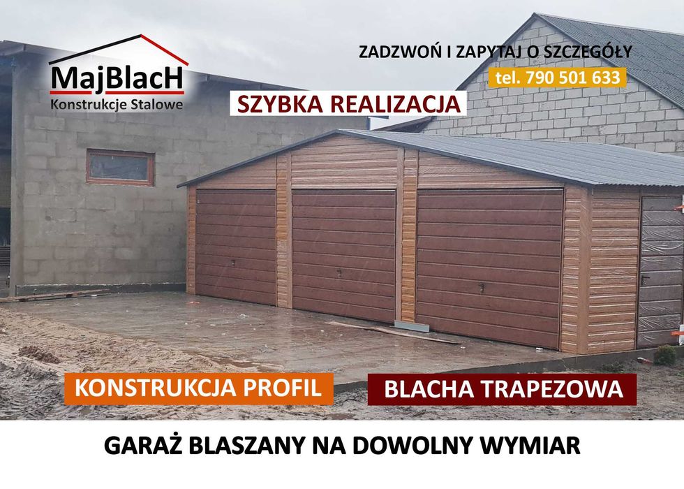 Wielostanowiskowy GARAŻ BLASZANY ZŁOTY DĄB Garaże Blaszane - Maj-Blach