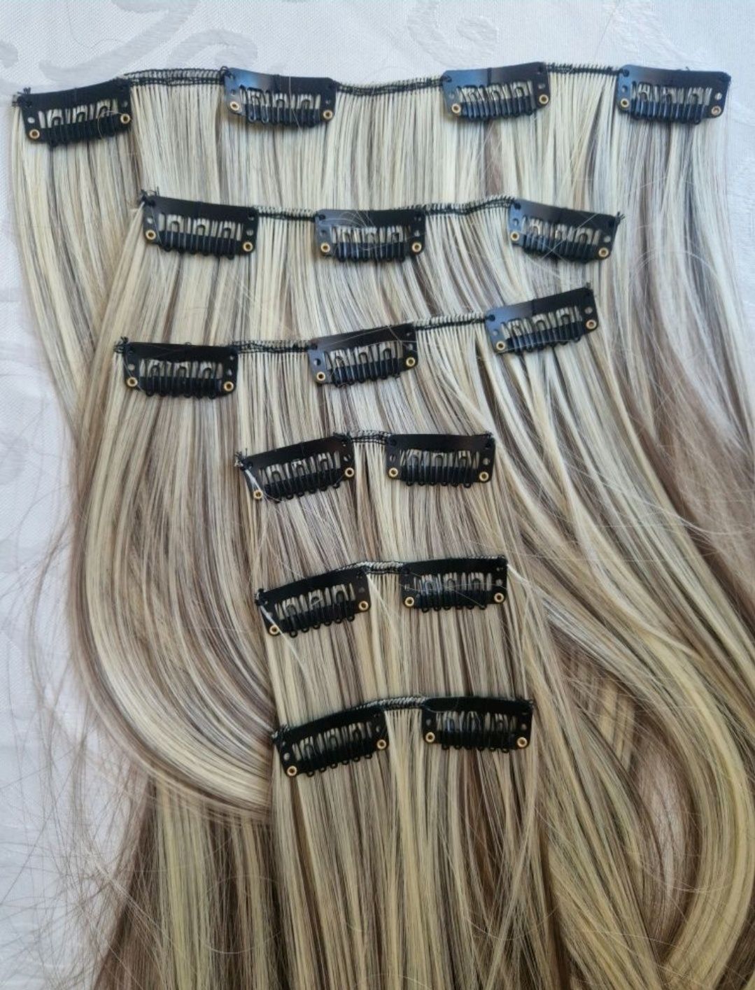 Doczepiane włosy clip-in 60cm 6 taśm blond balejaż jak naturalne