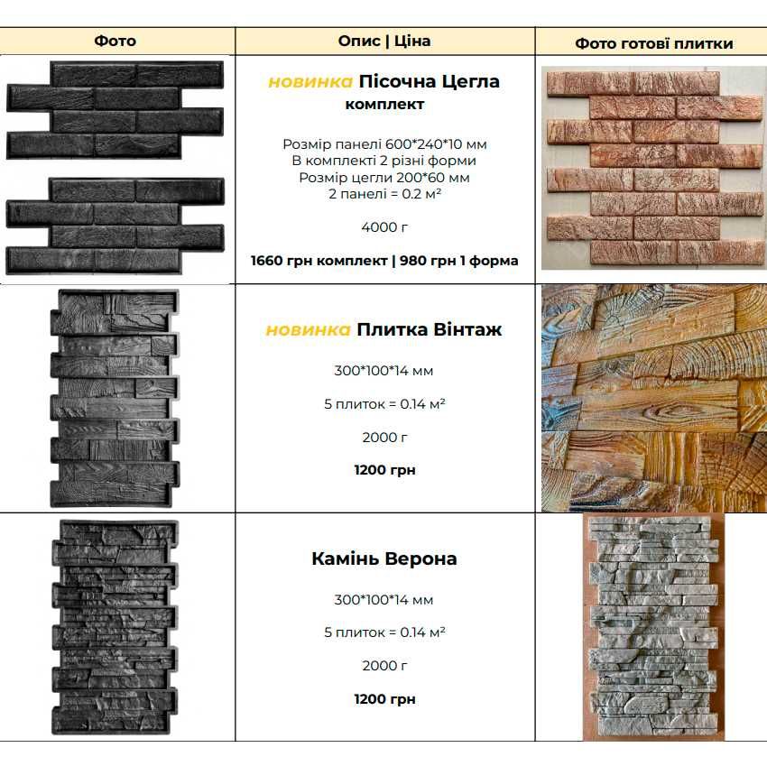 Гибкая резиновая форма для плитки Ницца (камень из гипса/бетона)