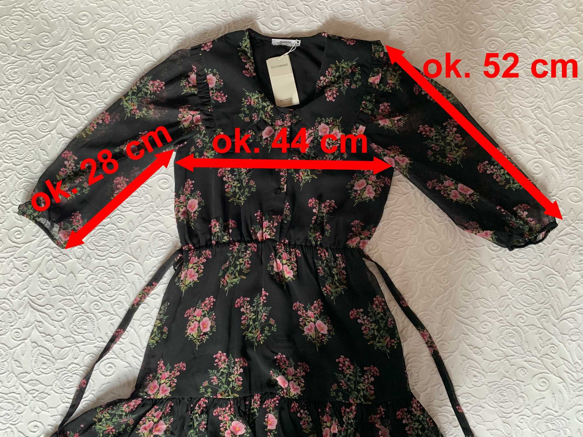 nowa czarna sukienka kwiatowe wzory RESERVED 34 możliwa wysyłka