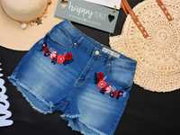 Esmara Szorty jeans wysoki stan hafty kwiaty M