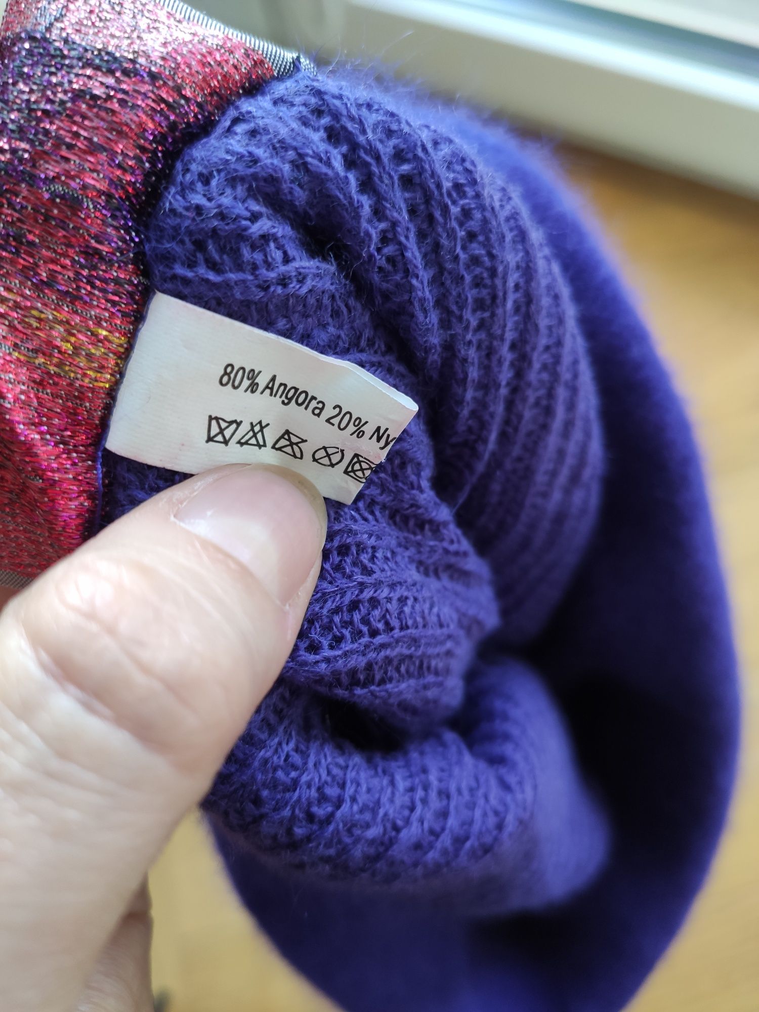 NOWY fioletowy beret czapka beanie 80% angora