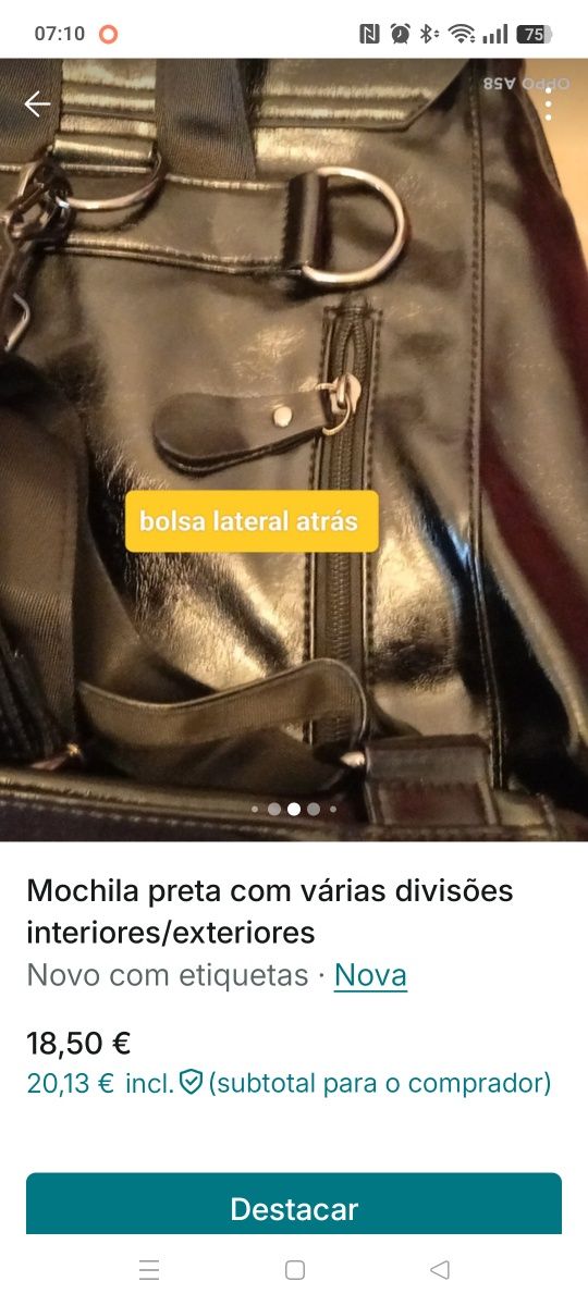 Mochila preta com imensas divisões