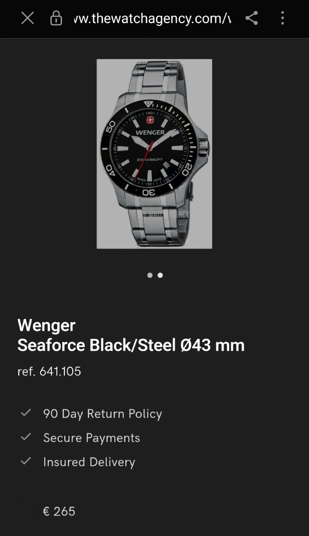 Wenger Seaforce Black Diver szwajcarski zegarek