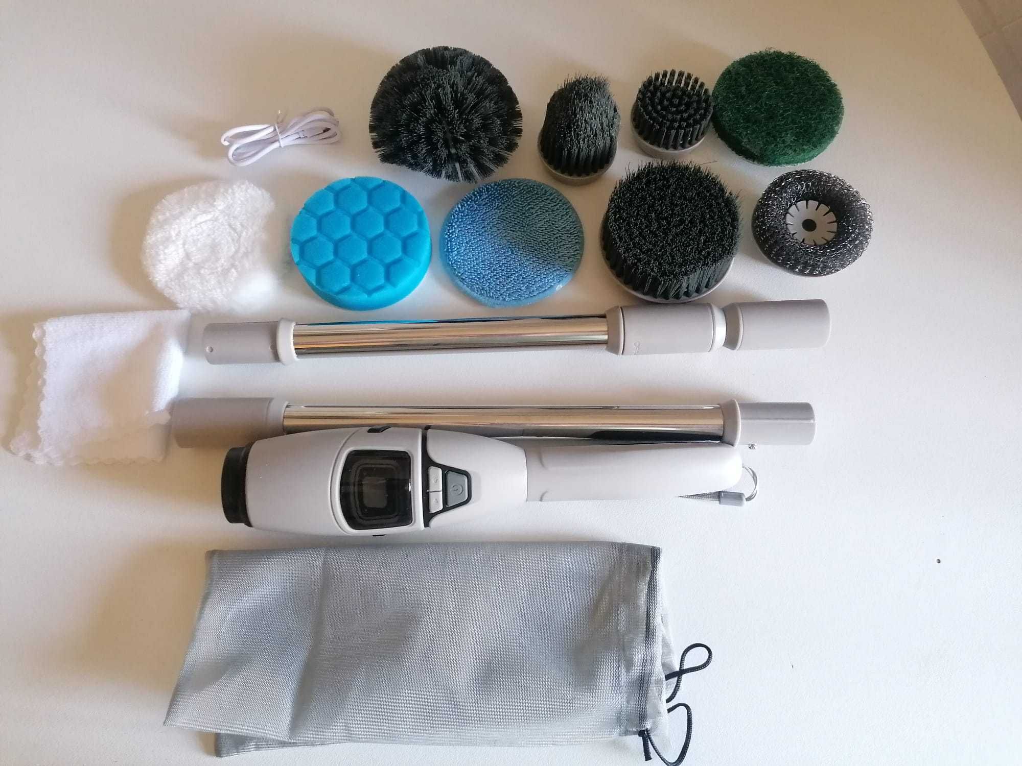 Escova de limpeza elétrica com cabo extensível e acessórios