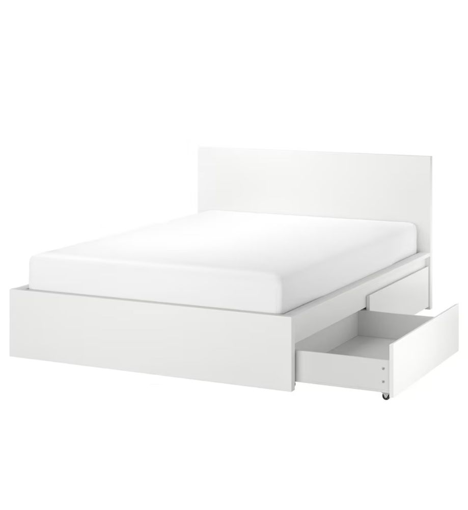 Cama Completa Ikea Malm 160x200 branca c/gavetas, estrado e colchão