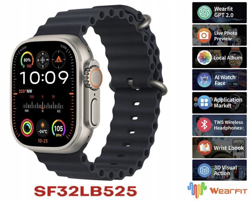 Smartwatch Hk9 Ultra 2 Max Amoled Menupl Srebrna Koperta Czarny Pasek