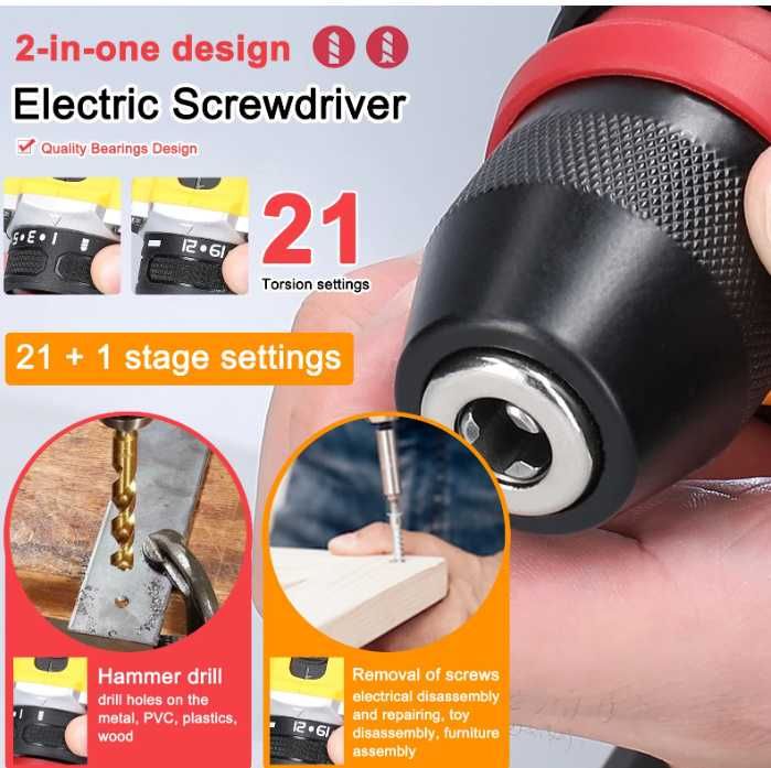 1092- aparafusadora 2 IN 1 chave elétrica 21v com 1 bateria carregador