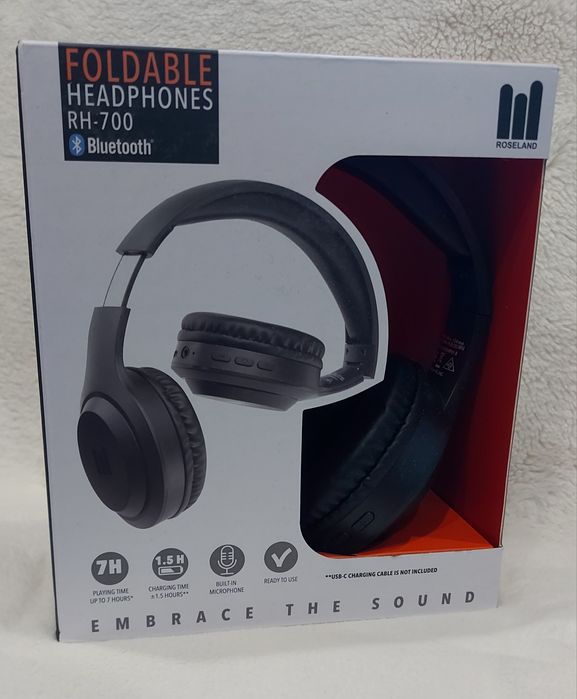 Nowe czarne bezprzewodowe słuchawki nauszne Roseland