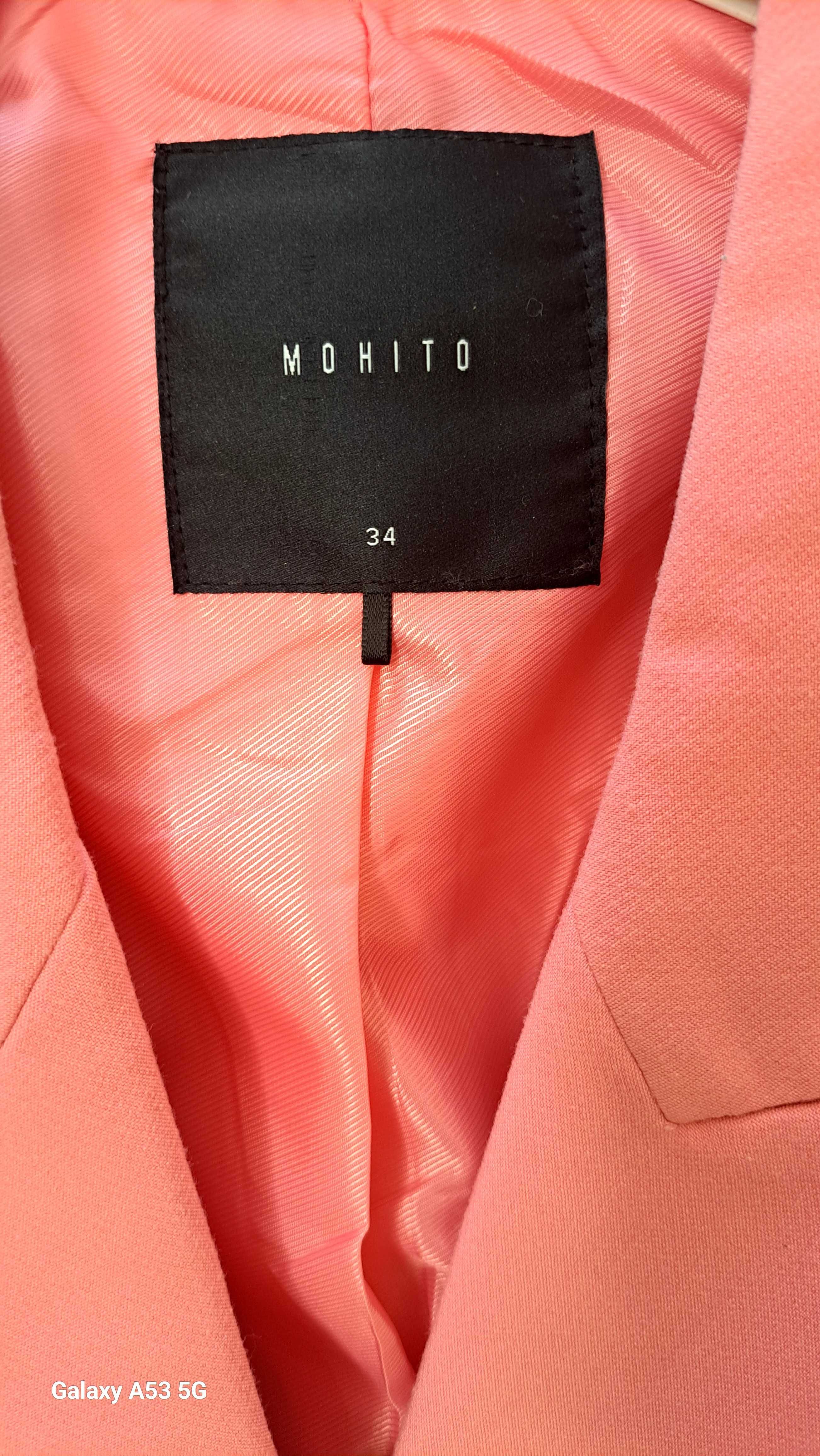Garnitur mohito różowy koralowy marynarka spodnie 34 xs pasuje na 36 s
