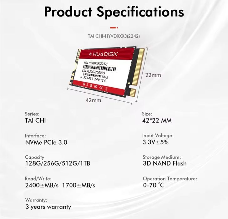 Новый. Твердотельный ssd накопитель nvme m2 Huadisk 128gb 2242 TLC
