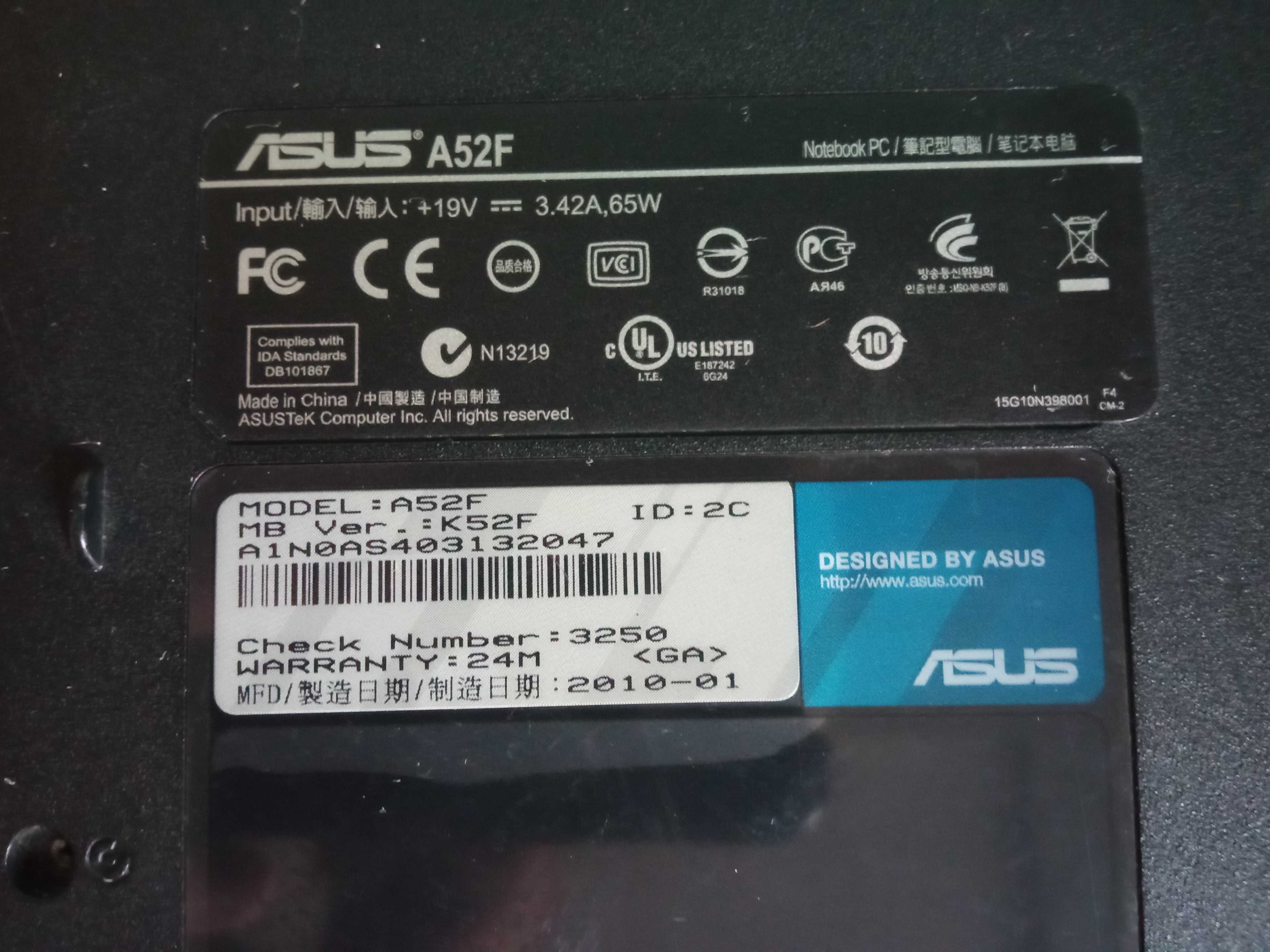 Ноутбук Asus A52F Intel Core i3