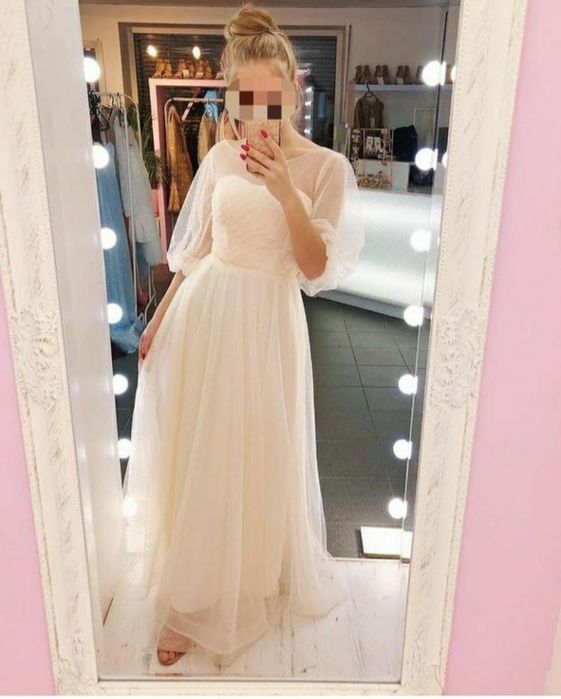 Вечірня/випускна/весільна сукня, максі, сіточка, персик-молоко