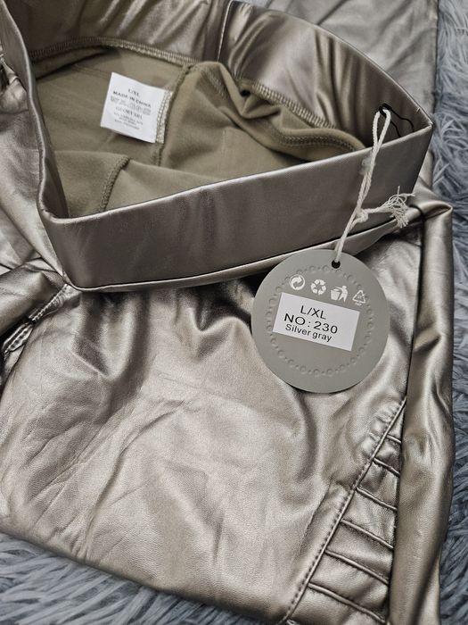 Nowe spodnie z imitacji skóry silver gray pasują na M 38 ocieplane