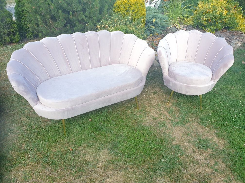 Sofa muszla 2 + dwa fotele muszelki