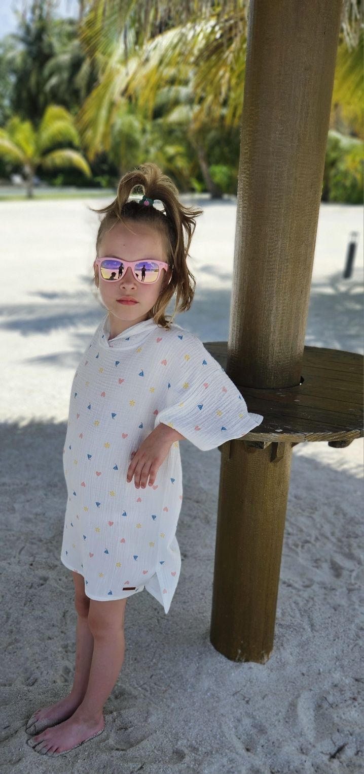 Ponczo na plaże muslin r 116/122 ecru