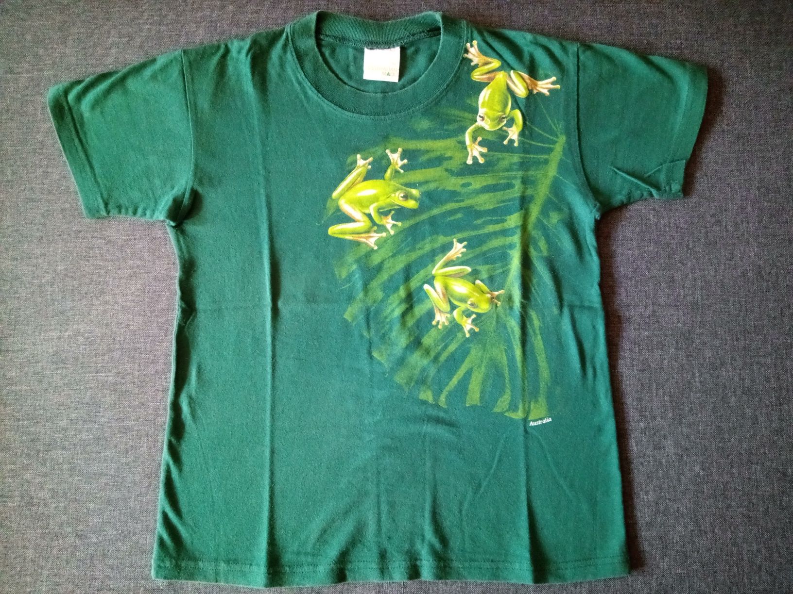 Zielony T-shirt koszulka w żaby i monstera Australia S