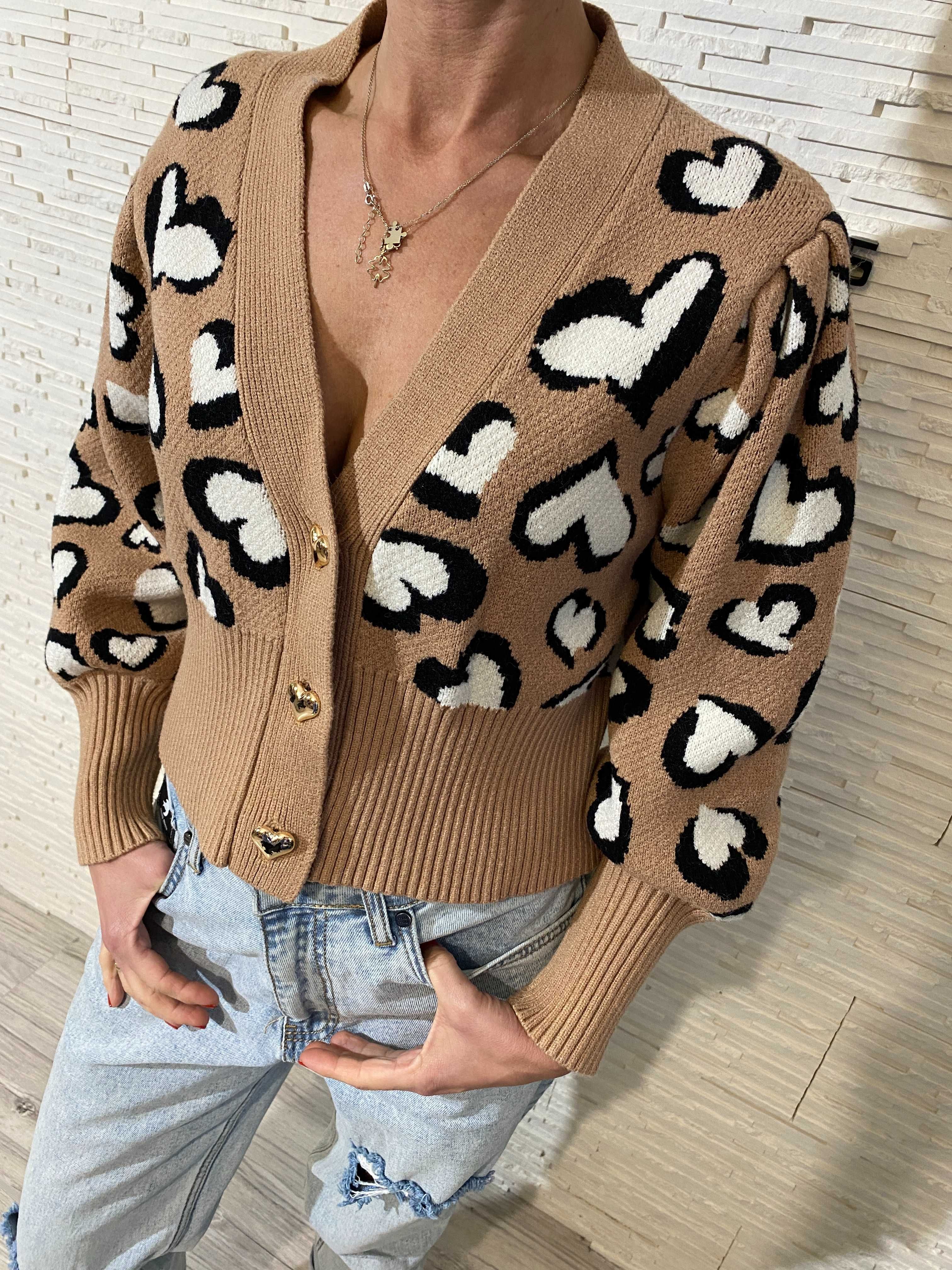 AZARA Paris sweter kardigan camel - serduszka heart Uni