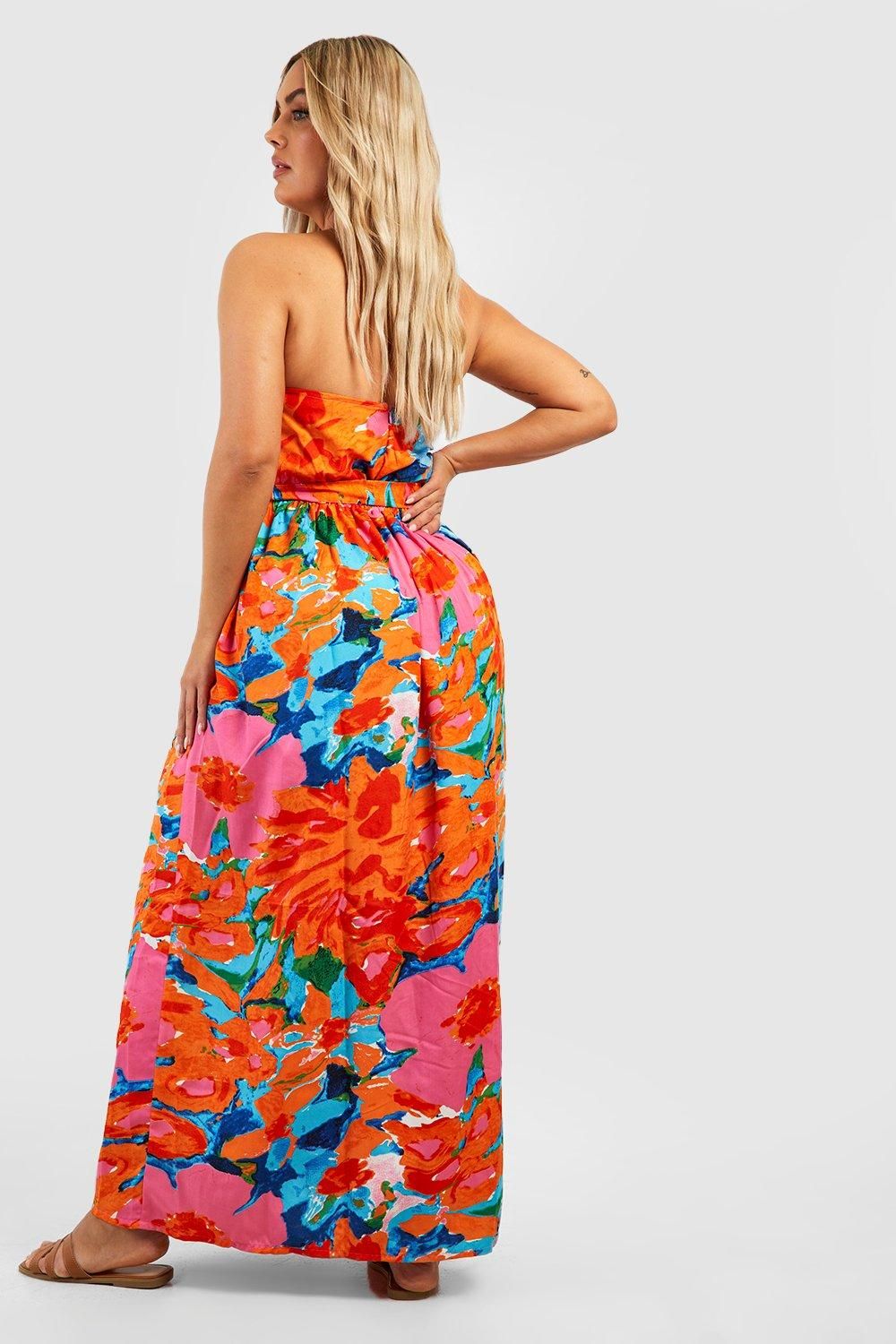 Sukienka Plisowana W Kwiaty Halter Marszczona Maxi Casual Boohoo 3Xl