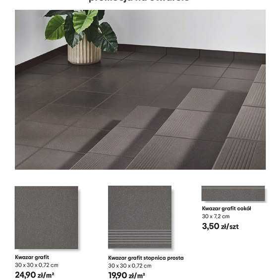 Płytka gres techniczny Kwazar grafit  30x30 PROMOCJA OUTLETU PŁYTEK