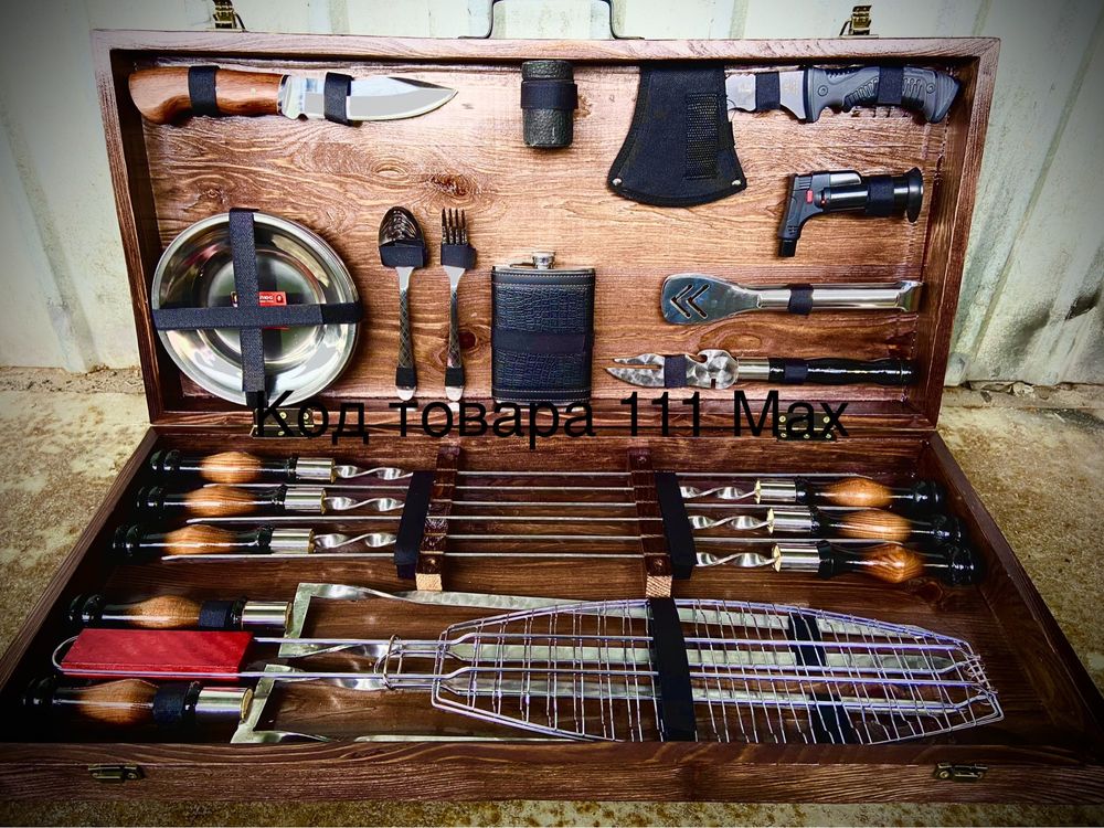 Подарочный набор шампуров в Деревянном ящике кейсе 111Max