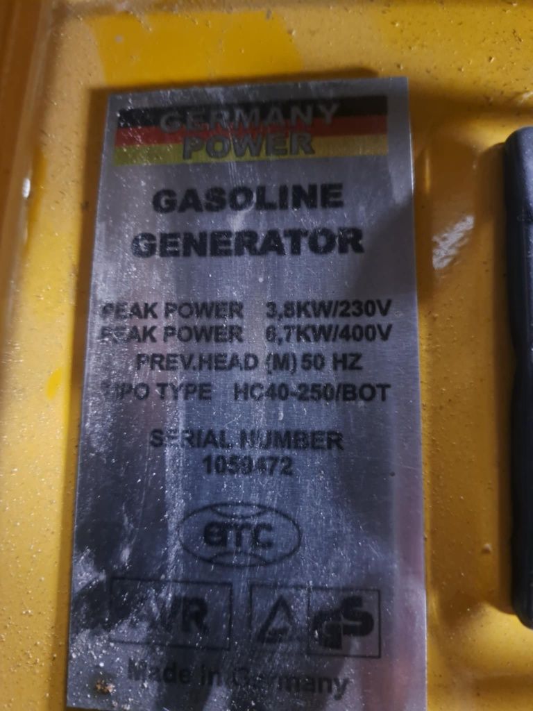 Agregat prądotwórczy Ettingen EGS 800X6 6,7kW 400V, 3,8kW 230V