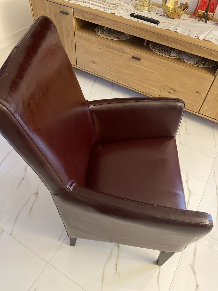 Fotel ze skóry naturalnej ciemny bordo, fotel skorzany