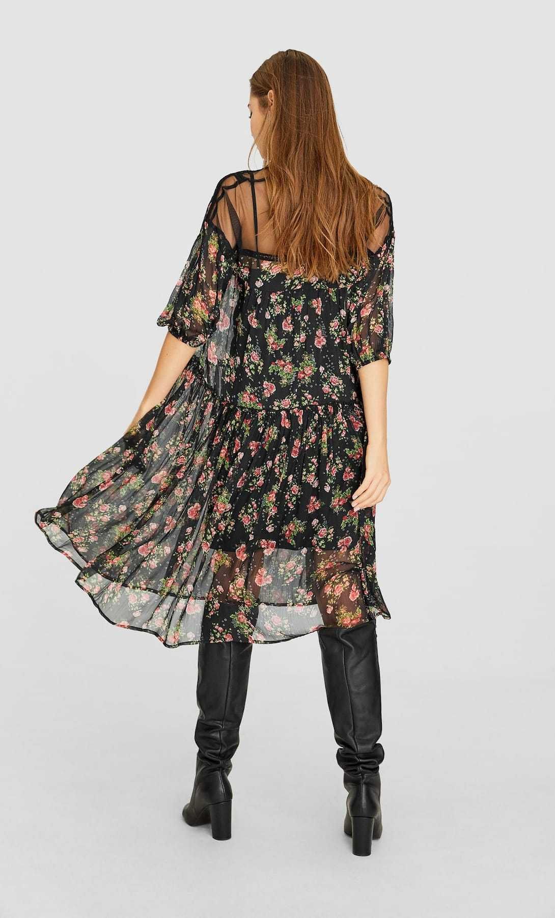 Vestido midi floral transparente STRADIVARIUS - Tam. S