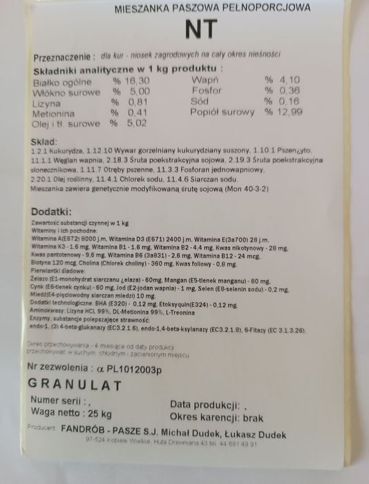 Pasza dla Kur Niosek, kurczaków itd. Dostawa Gratis na Terenie Polski!