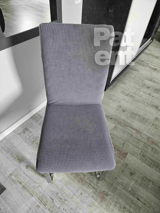 Pokrowce na krzesła szare żakardowe kratka 4 szt siwe