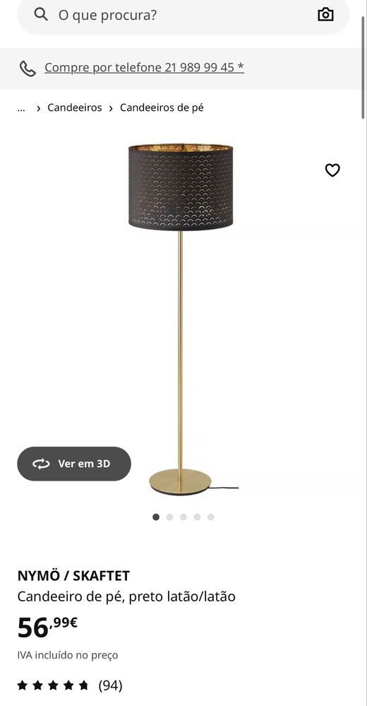 Candeeiro ikea preto e dourado