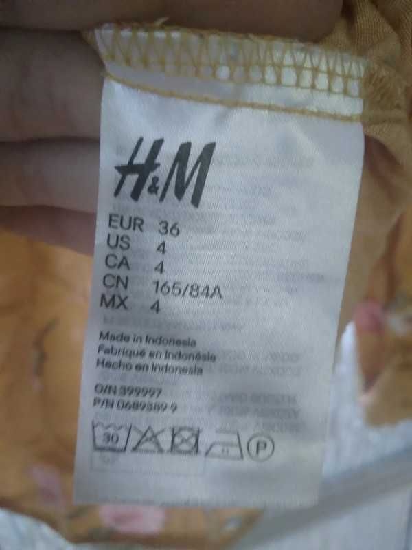 Musztardowa koszula w kwiaty wiskoza H&M