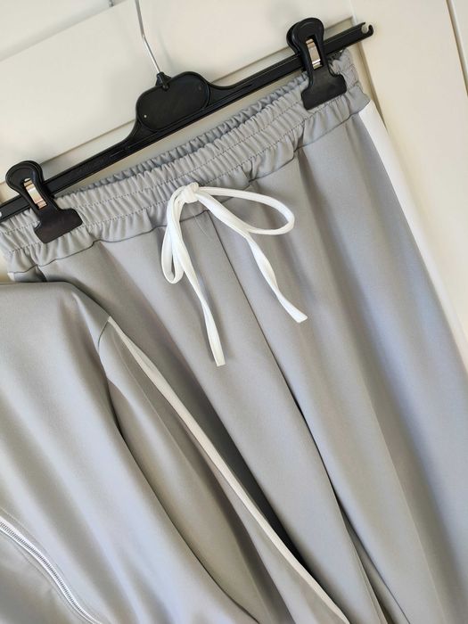 Komplet dres spodnie wide leg na wysokim stanie popiel dzianina M L