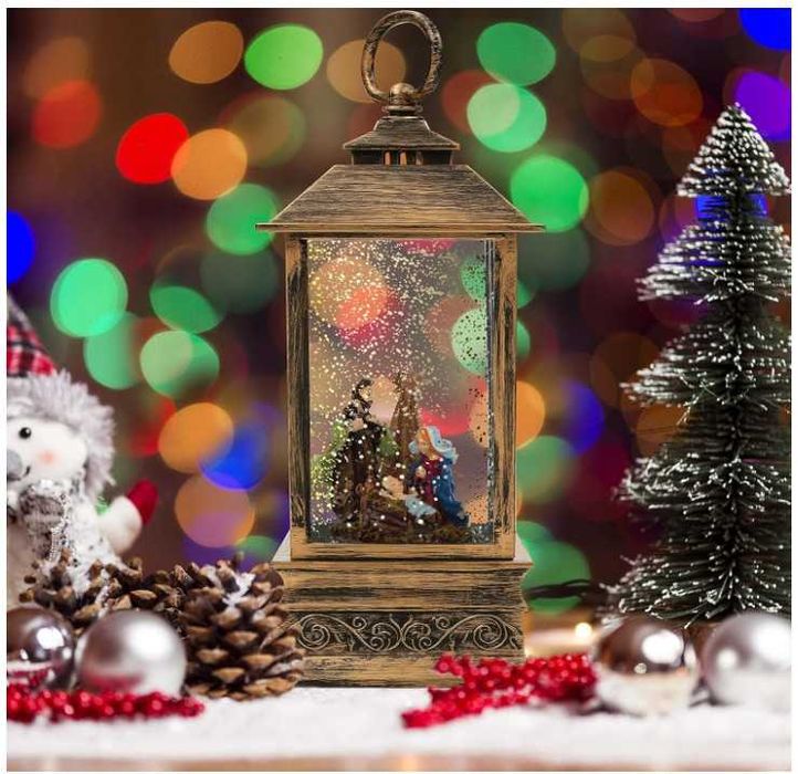 Latarnia świąteczna z podświetleniem wzór święta rodzina BELLE VOUS