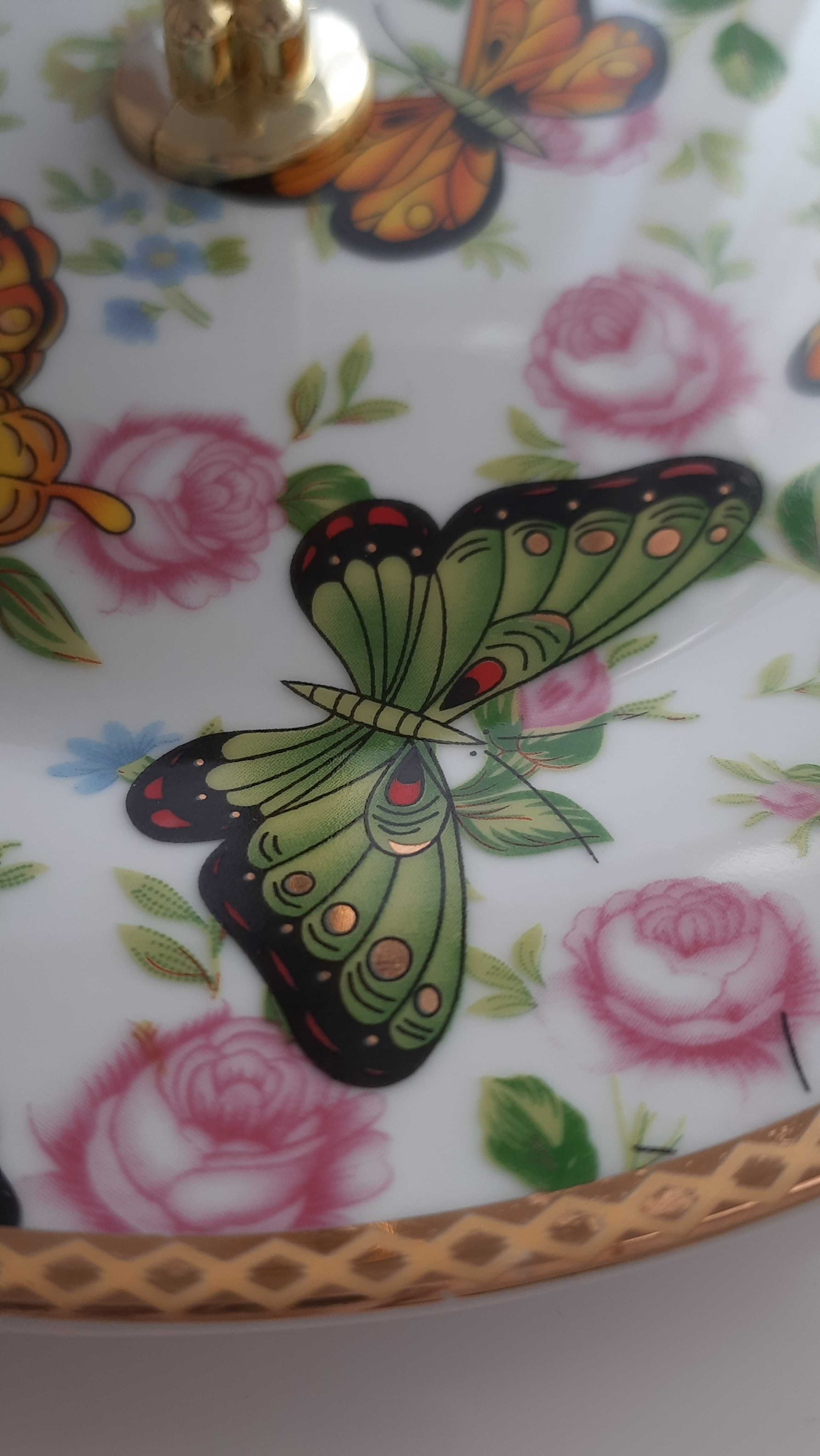 Винтажная фруктовница тортовница двухъярусная с рисунком бабочек