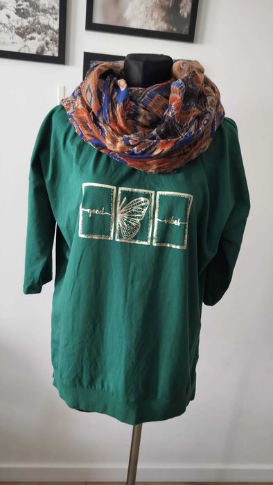 Bluzka damska 44 butelkowa zieleń tył dłuższy bawełna szykowna super