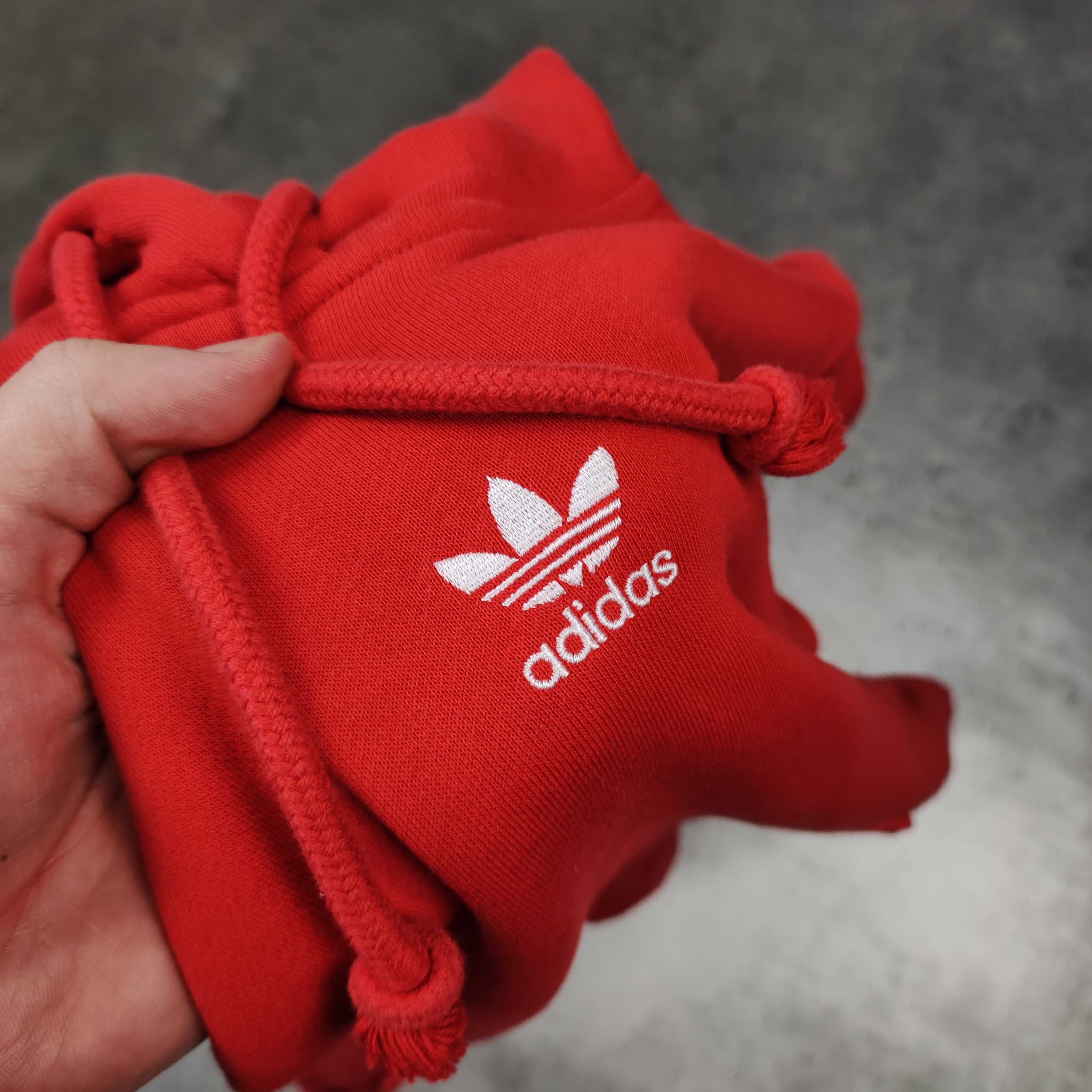 MĘSKA Bluza Klasyczna Małe Logo Haft Czerwona Adidas Bawełna Grubsza
