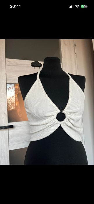biały top wiązany na karku M