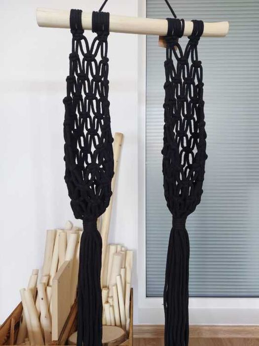 Makrama podwójny kwietnik pleciony rękodzieło