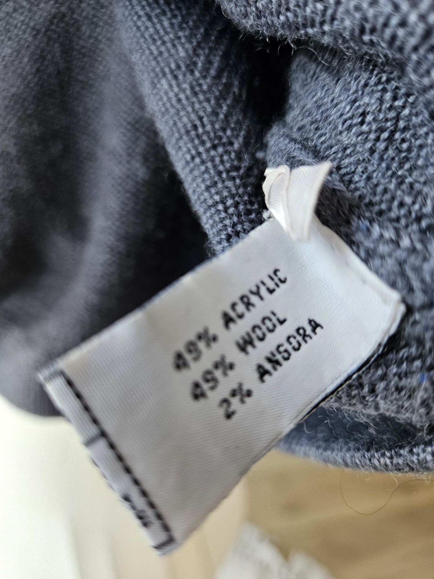 Jesienny welniany Damski niebiesko szary sweter Vintage z wełną i ango